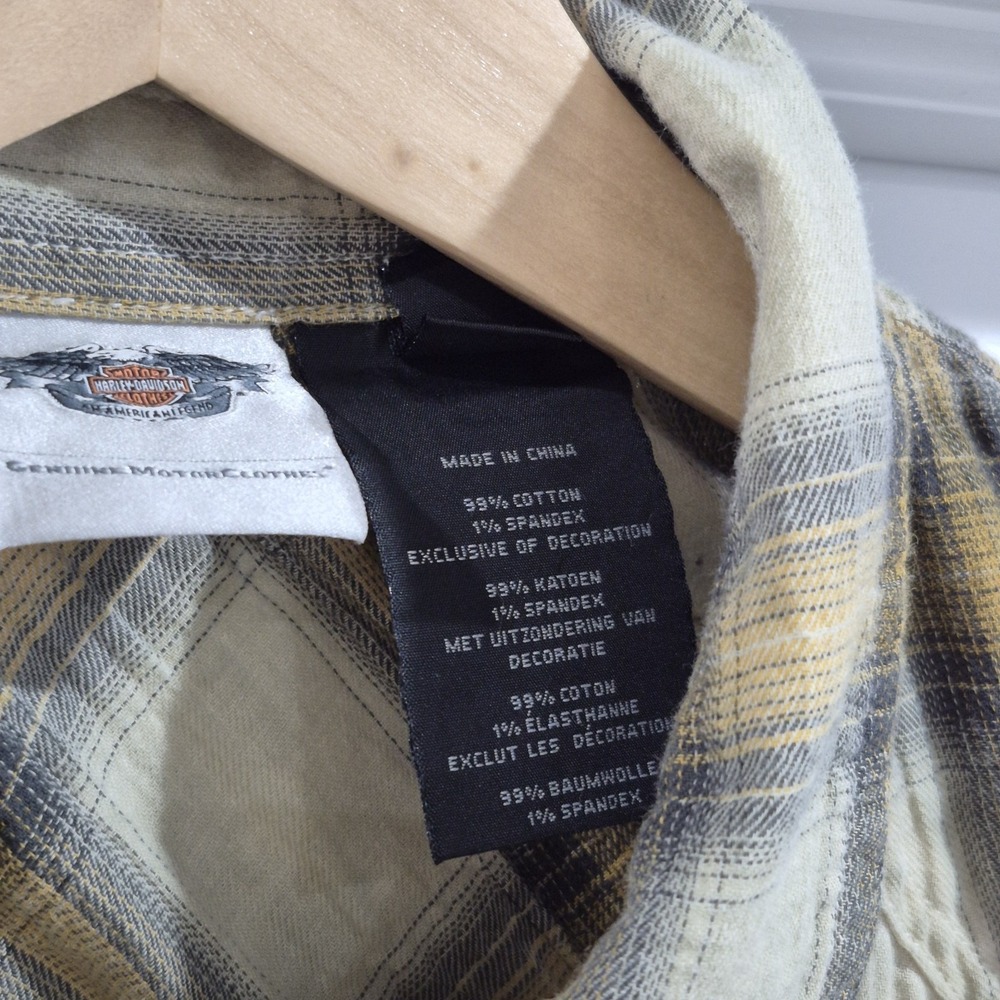 Vtg Y2K‎ Harley Davidson Shirt Womens Medium Tan Plaid Pearl Snap Western Rodeo - Picture 5 of 11
